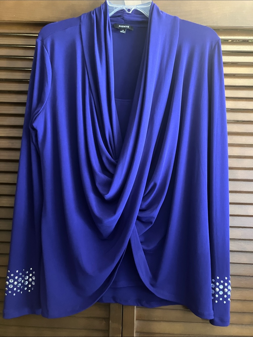 Premier Royal Purple Draped Front Top with Embellished Sleeves